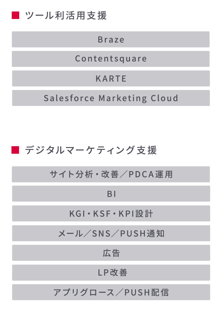 単なるツール活用支援に留まらず、デジタルマーケティング支援も含めて対応