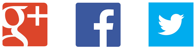 ソーシャルメディアロゴ：Google+・Facebook・Twitter